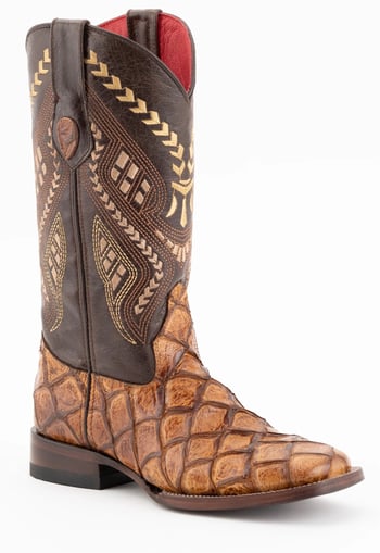 Ferrini Ladies "Bronco" Cigar Pirarucu Print Leather Square Toe Cowgirl Boots 93393-61