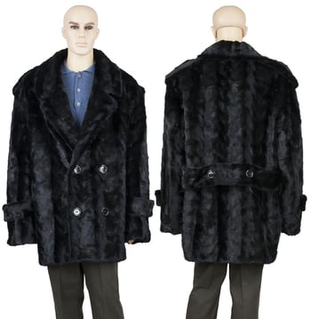 Winter Fur Black Men's Mink Paws Pea Coat With Mink Paws Collar M69Q01BK.