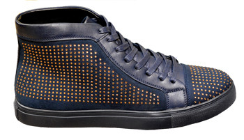 J Republic "Sucamo-16" Navy / Gold Studded Vegan Suede High Top Sneakers