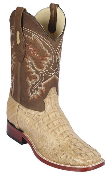 Los Altos Honey Genuine Caiman Hornback Leather Wide Square Toe Cowboy Boots 822G0251