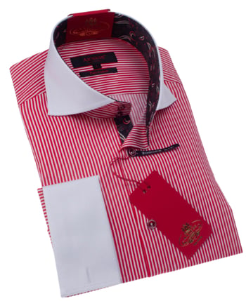 Axxess 120-10 Red Stripe Egyptian Cotton Modern Fit Button-Down Dress Shirt
