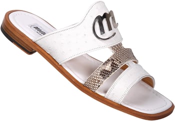 Mauri "1255" White / Black Genuine Ostrich / Python Sandals