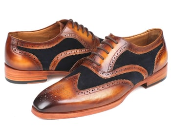 Paul Parkman ''228NV65'' Brown / Navy Genuine Leather / Suede Wingtip Lace-Up Shoes.