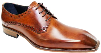 Duca Di Matiste "Varazze" Brandy Genuine Italian Calfskin Lace-Up Derby Shoes.