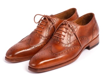 Paul Parkman ''5447-BRW" Brown Genuine Hand-Painted Leather Wingtip Oxfords Shoes.