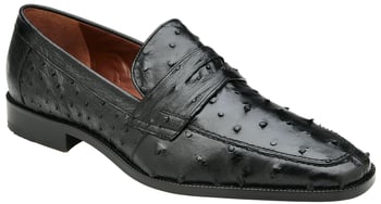 Belvedere "Espada" Black Genuine Ostrich Quill Penny Loafer 02440.