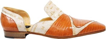 Mauri 4004 Cognac/Winter White Genuine Lizard/Mauri Laser Karung Snake Skin Half Shoes.