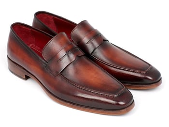 Paul Parkman ''10FD61'' Bordeaux / Brown Genuine Calfskin Leather Penny Loafer .