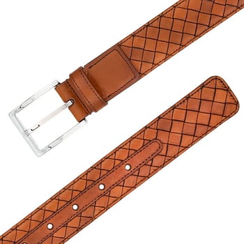 Mezlan Cognac Genuine Woven Calfskin Leather Belt AO11528.