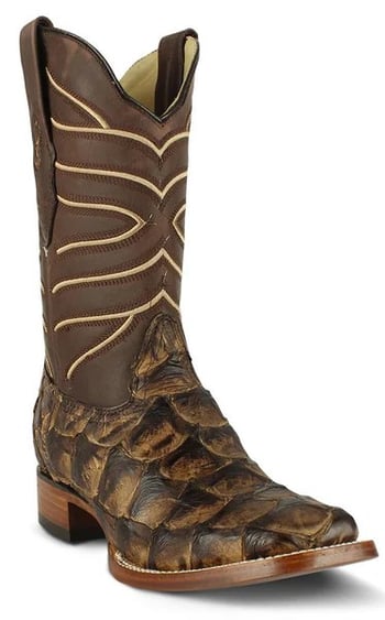 Los Altos Cacao Matte Genuine Pirarucu Fish Square Toe Cowboy Boots 8221046