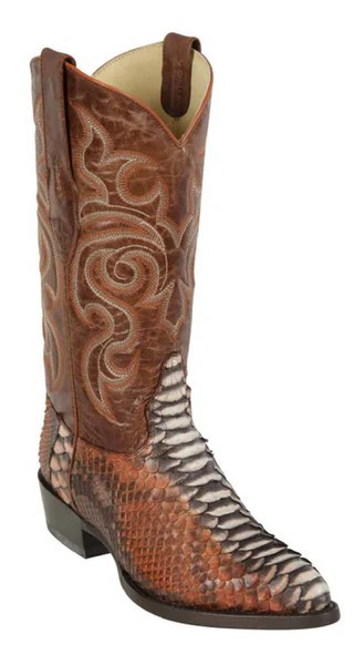 Los Altos Bustic Cognac Finish Genuine Python J Toe Cowboy Boots 995788