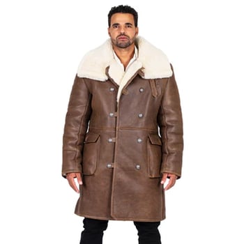 G-Gator 6110 Brown Genuine Sheepskin Button-Up Trench Coat