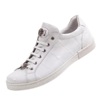 Mauri "Overview" 8825 White Genuine Alligator/Baby Crocodile Sneakers With Silver Mauri Alligator Head