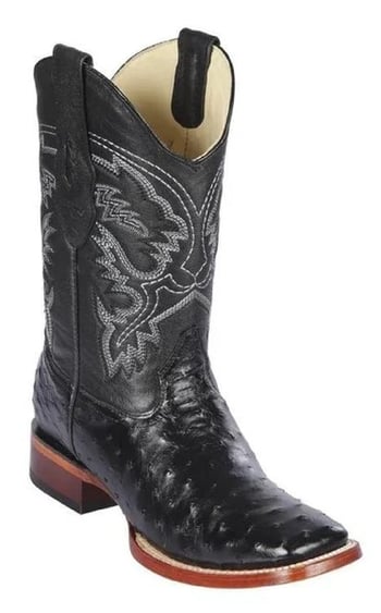 Los Altos Black Genuine Ostrich  Square Toe Cowboy Boots 812T0305