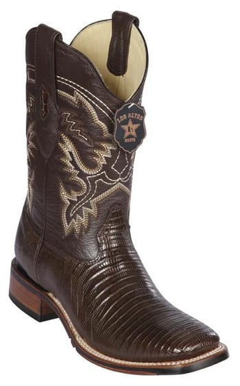 Los Altos Brown Genuine Teju Leather Wide Square Toe Cowboy Boots 8260707