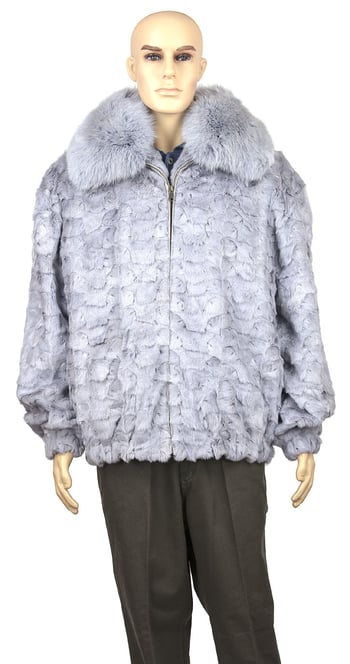 Winter Fur Sapphire Men's Diamond Mink Jacket With Full Skin Fox Collar M49R01SA.