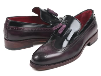 Paul Parkman "KT92PX" Black / Purple Genuine Calfskin Kiltie Tassel Loafer.