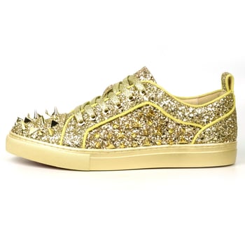 Fiesso Gold Glitter Gold Spikes Low Cut Sneaker FI2429.