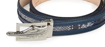 Mauri  "0103/35" Navy Genuine Pebble Grain Calf / Python Hand-Painted Belt