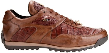 Belvedere Ferro Cognac Genuine Caiman Crocodile and Calf Leather Sneakers Style 2907