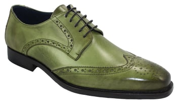 Duca Di Matiste 209 Olive Green Italian Calfskin Brogue Wingtip Dress Shoes