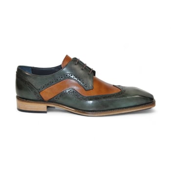 Duca Di Matiste "Saranno" Green/Cognac Genuine Italian Calf Leather Lace-Up Dress Shoes.