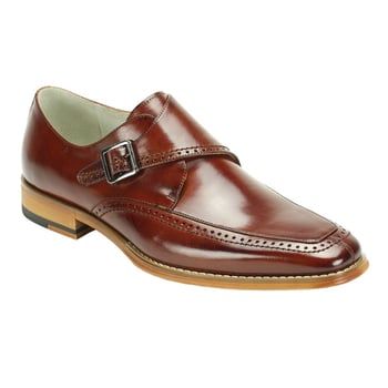 Giovanni "Amato" Cognac Genuine Calfskin Monk Strap Slip-On Shoes.