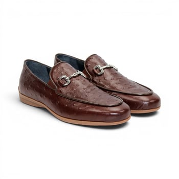 Duca Di Matiste Cortona Marrone Stampa Struzzo Leather Horsebit Loafer