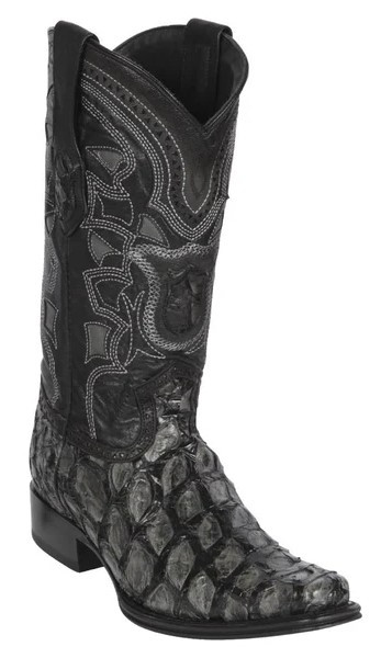 Los Altos Gray / Black Genuine Pirarucu Leather European Square Toe Cowboy Boots 761009