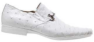 Mauri "Cape Town" 0215 White All-Over Genuine Ostrich Loafer Shoes With Bracelet On Front.