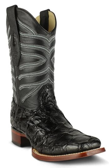 Los Altos Black Genuine Pirarucu Fish Square Toe Cowboy Boots 8221005