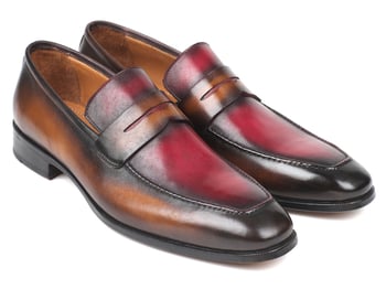 Paul Parkman ''10BB22'' Brown / Bordeaux Dual Tone Genuine Calfskin Loafers.