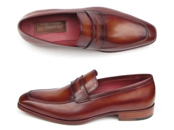 Paul Parkman 067 Tobacco / Burgundy Hand-Painted Loafer Shoes