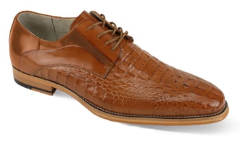 Giovanni Mason Men's Tan Calfskin Derby Shoes with Hand-stitched Leather Sole