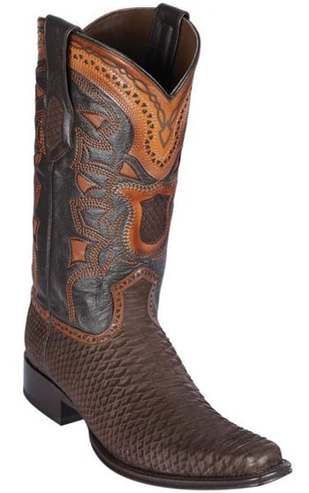 Los Altos Suede Brown Genuine Python Leather European Square Toe Cowboy Boots 76N5707