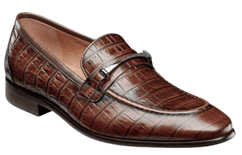 Stacy Adams Ferdinand Brown Croc-Print Leather Moc Toe Bit Loafers