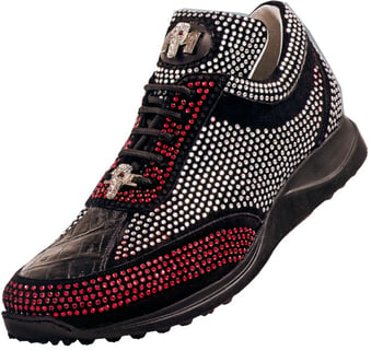 Mauri "Tresor" 8799 Black Genuine Baby Crocodile / Suede With Clear And Ruby Red Rhinestones