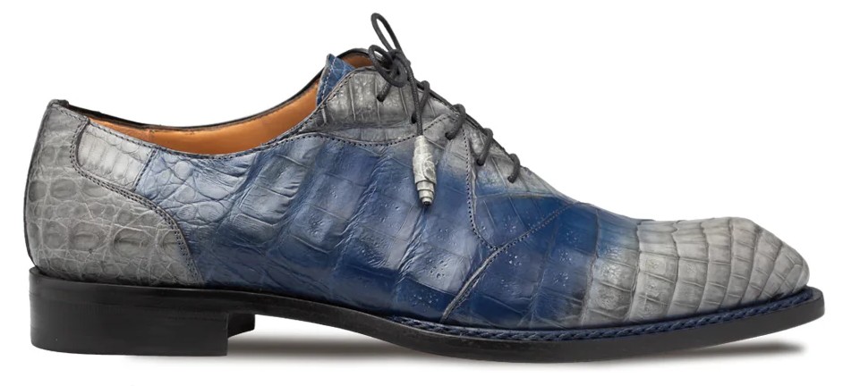 Mezlan Men's Pueblo Bi-Tonal Exotic Oxford in Pearl Grey/Blue