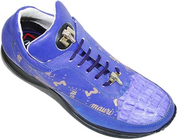 Mauri 8900 Purple Genuine Hornback Alligator And Nappa Leather/Mauri Fabric Sneakers With Silver Mauri Alligator Head