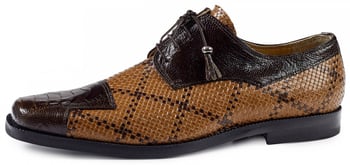 Mauri "Caravaggio" M620 Sport Rust Genuine Ostrich Leg / Woven Cognac / Dark Brown Lace-up Shoes.