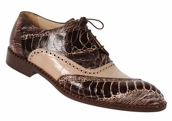 Mauri 4399 Eden Brown / Champagne  Genuine Ostrich Leg  / Alligator Skin Oxford Shoes.