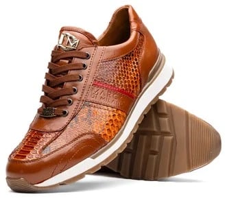 Marco Di Milano ''Brescia'' Honey Genuine Python and Calfskin Fashion Sneakers