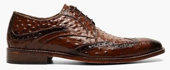 Stacy Adams "Gennaro" Cognac Leather Ostrich Print Wingtip Derby Shoes 25537-221