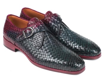 Paul Parkman ''011WN28'' Purple / Green  Genuine Woven Leather Monkstrap Loafers.