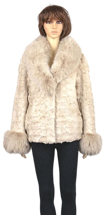 Winter Fur Ladies Pearl Diamond Mink Top With Fox Collar And Cuffs W49S06PE.