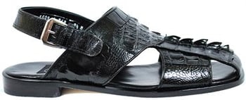 Mauri  "1509" Black Hand Painted Genuine Hornback Crocodile Tail / Ostrich Sandals