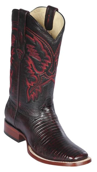 Los Altos Black Cherry Genuine Teju Lizard Wide Square Toe Cowboy Boots 8220718