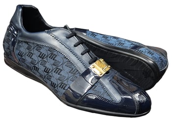 Mauri 8665 Wonder Blue Genuine Crocodile / Patent Leather / Mauri Fabric Sneakers.