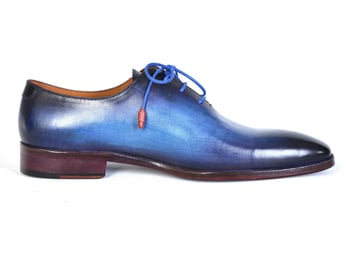 Paul Parkman Blue Hand-Painted Genuine Leather Men's Plain Toe Wholecut Oxford Dress Shoes 755-BLU