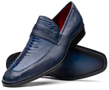 Marco Di Milano "Fangio" Denim Blue Genuine Ostrich Leg and Quill Loafer